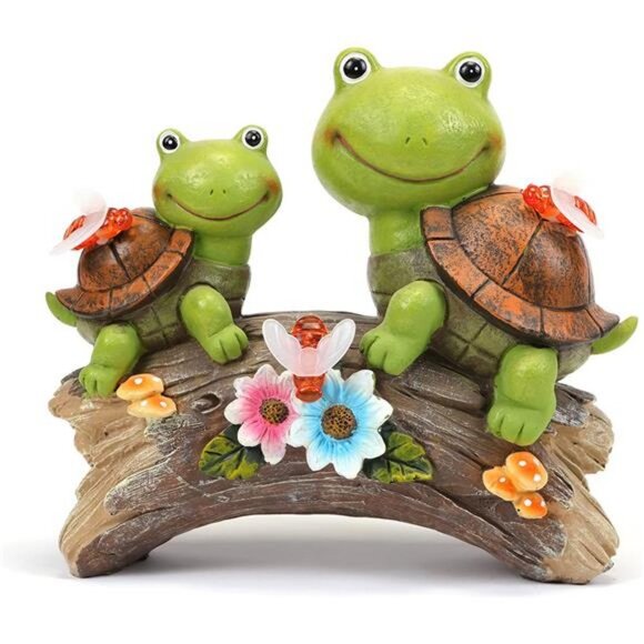 Garden Turtles Statue , Frog Face Sculpture Garden Figurine with LED Solar Light - Picture 1 of 7